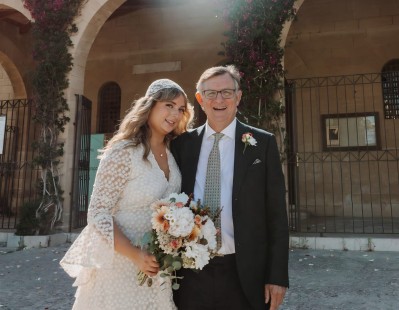 Michael and his daughter Emma outside the wedding venue