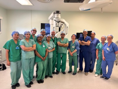 The Colorectal team in theatre with the surgical robot